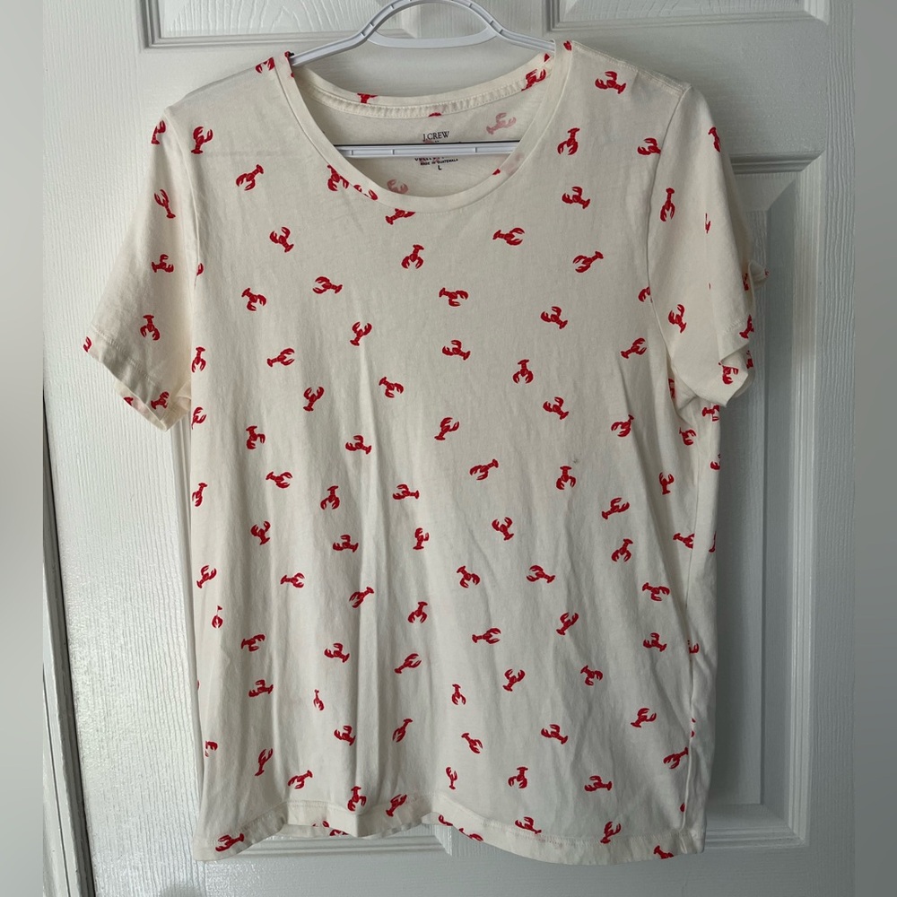 J. Crew Factory Cream Tee with Red Lobster Print